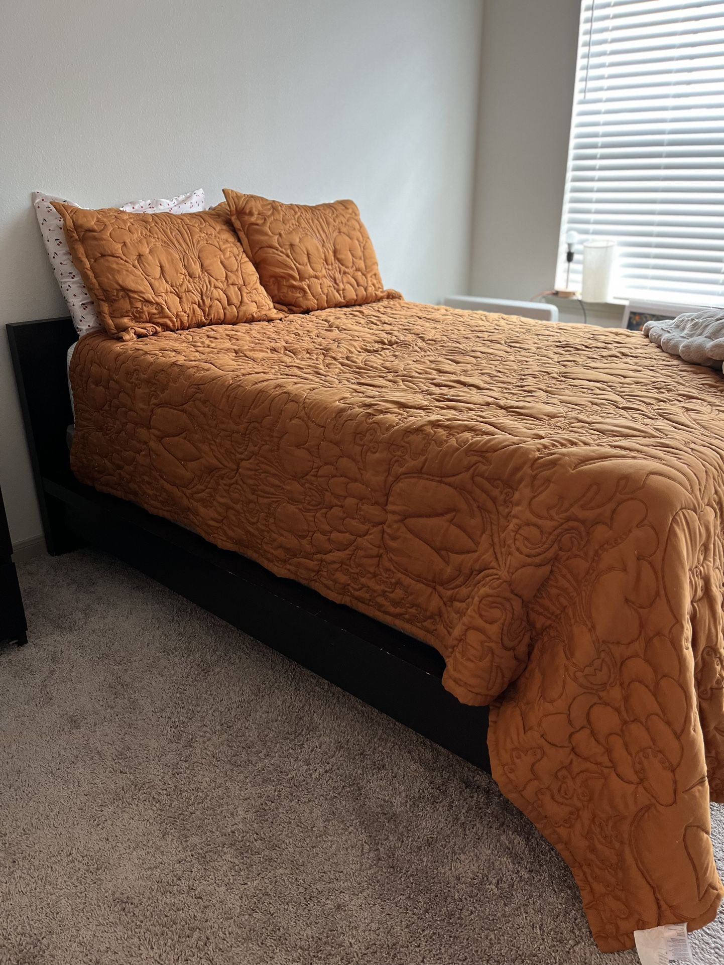 IKEA Full-Size Black Platform Bed Frame + Matching Nightstand + Dresser (Optional Titanic Decor)