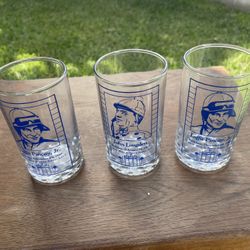 Vintage Horse Racing Glass Tumbler Blue on Clear set of 3