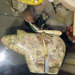 American Indian Carved Fetish Bear With Turquoise