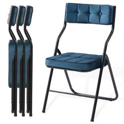  4-Pack Blue Padded Folding Chairs 