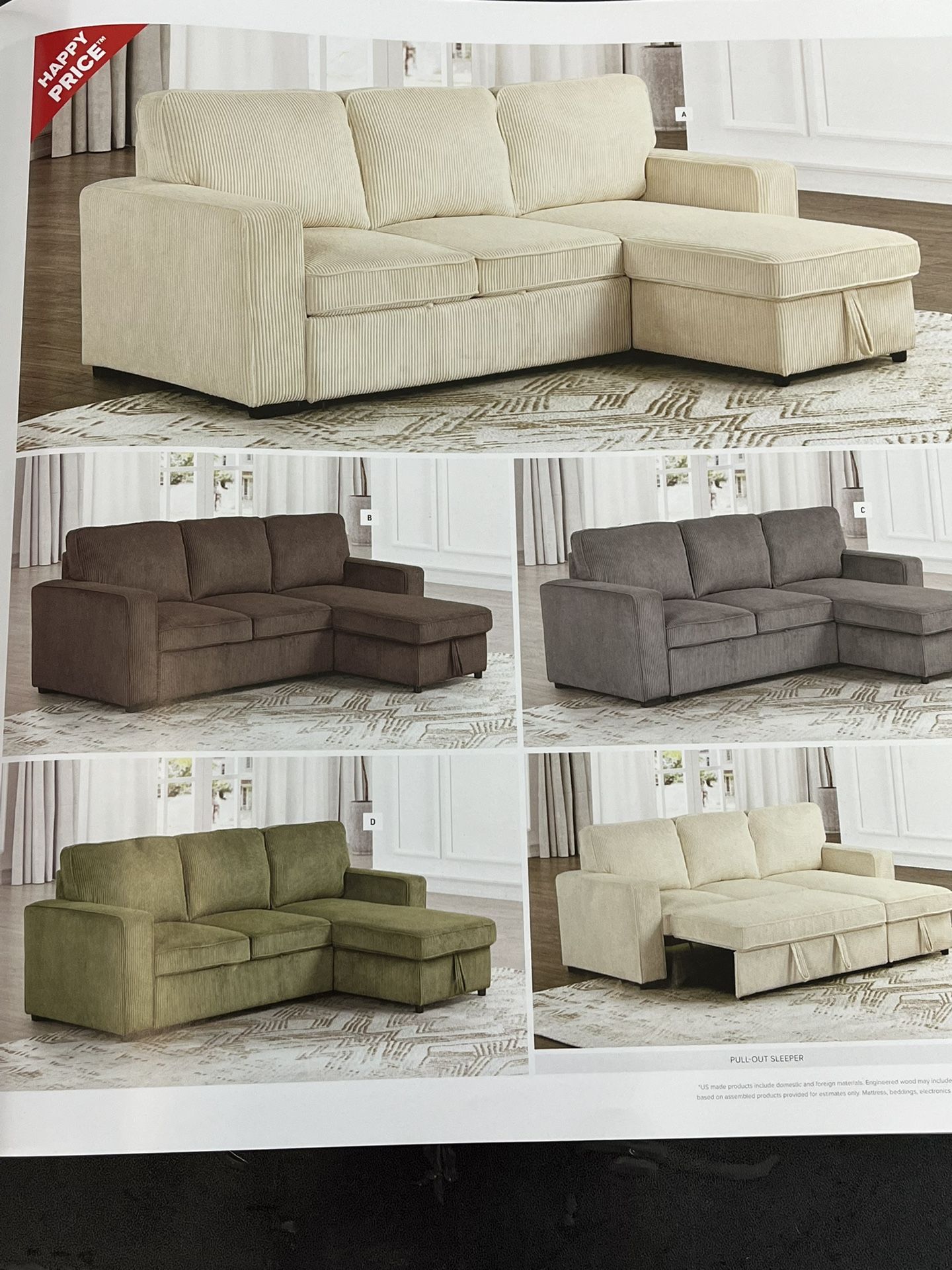 Pull-out Sleeper L-ShapedDesign Reversible Chaise W/Storage,Track Arms,