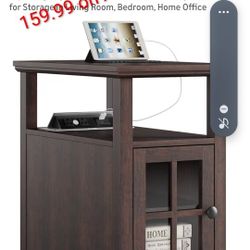 Charging End Tables With Glass Door, Shelves 