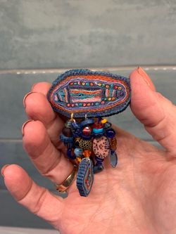 Meg Hannan Hand Crafted Millefiori Fibers Fabric Jewels Pin