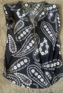 Express Paisley Print Zip-Front Blouse