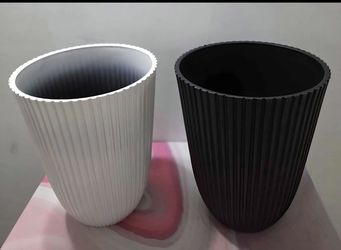 PAIR of 14" Black/White Ribbed Planters (2 for $45) @ Lasting Creations