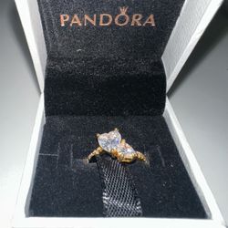 pandora double heart sparkling gold ring size 6