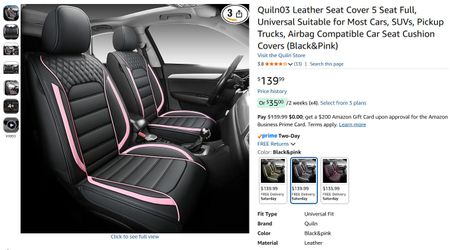 Universal Car Seat Covers *Full Set* PU Leather Black and Pink 