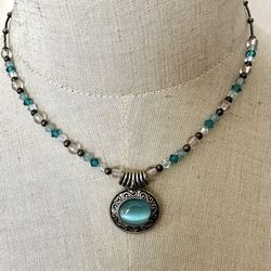 Lia Sophia Blue And Silver Tone Pendant Necklace 