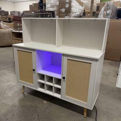 Rottan wine bar Cabinet with LED Light, coffee bar  