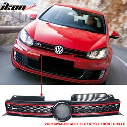 Fits 2010-2014 Golf MK6 Mesh GTI Style Black Red Front Grille Logo Base - ABS