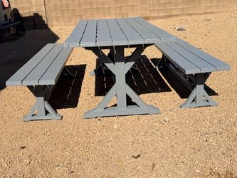 World Market Grey Semi-Gloss Outdoor Wood Patio Dining 6’ Table and Bench Set
