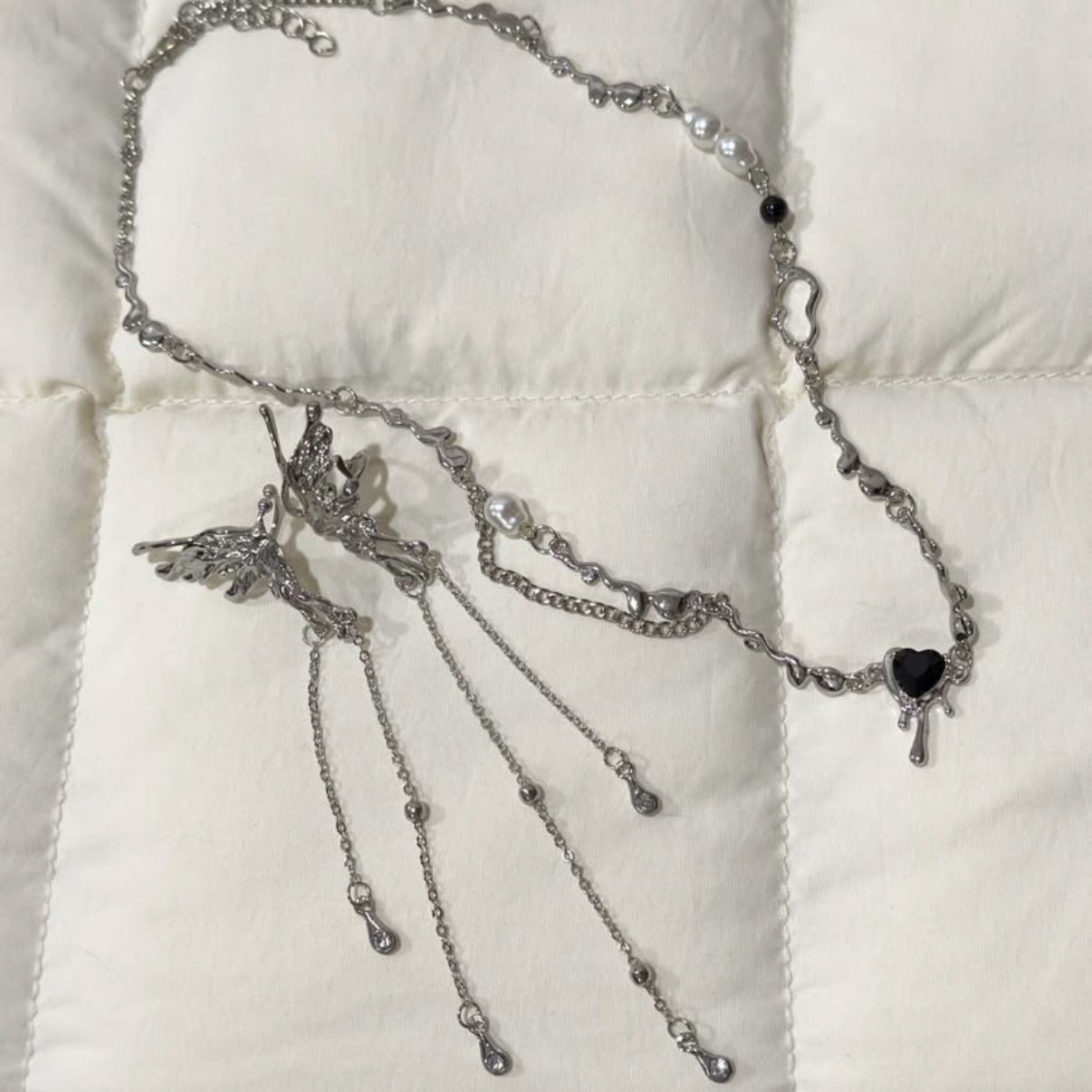 Silver Necklace with Heart Charm + Accessories