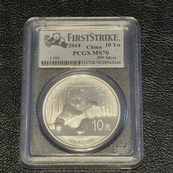 2014 First Strike China .999 1 Oz Silver Panda 10 YN PCGS MS70