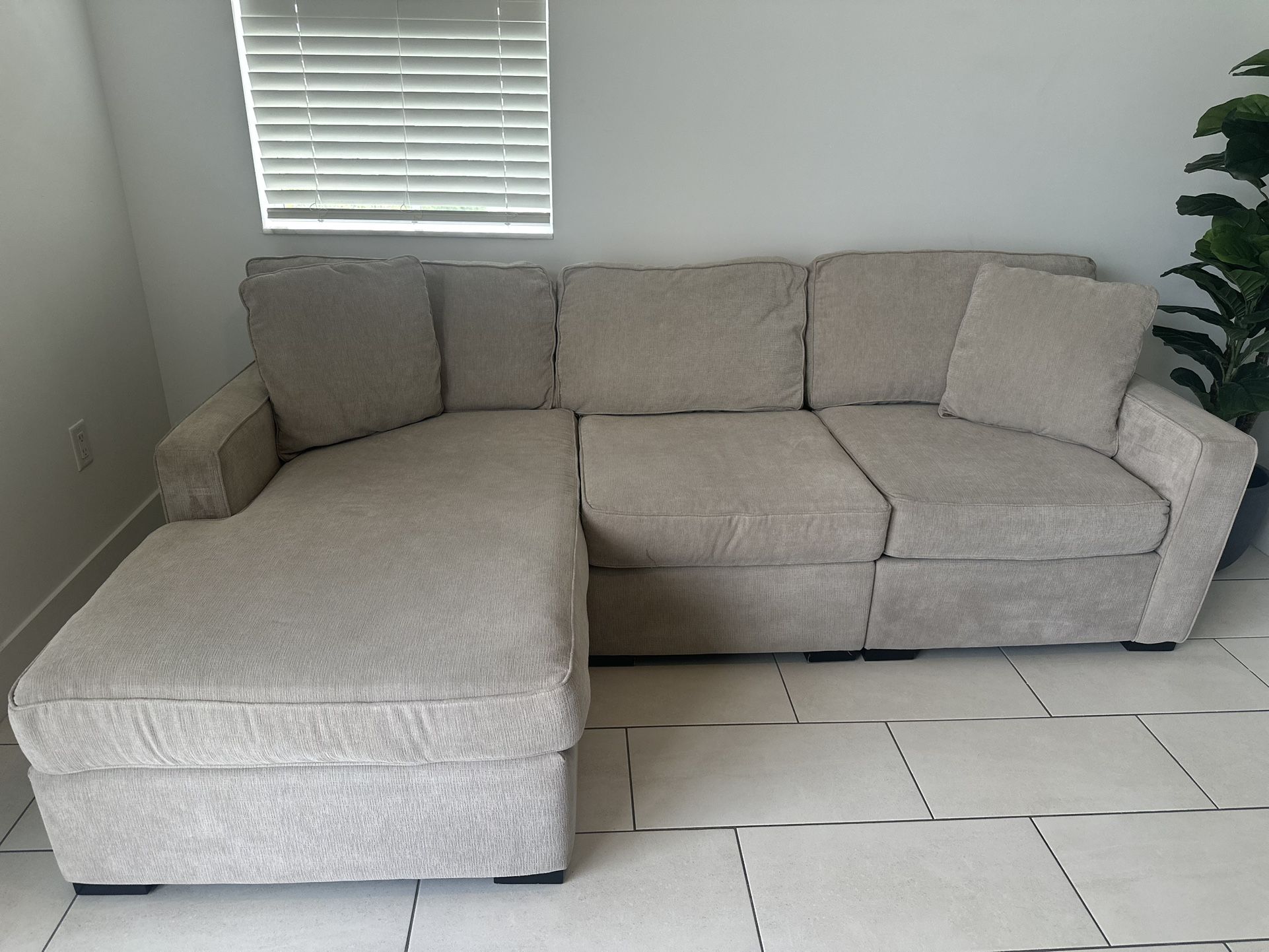 3 piece fabric chaise sectional sofa with coffee table included