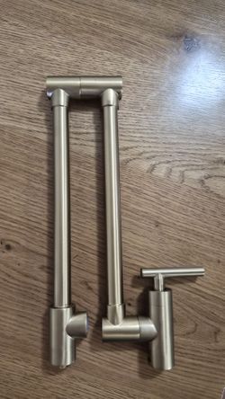 Wall Mount Pot Filler Faucet Double-Handle Folding Kitchen Restaurant Sink with Dual Joint Swing Arm Commercial in Gold