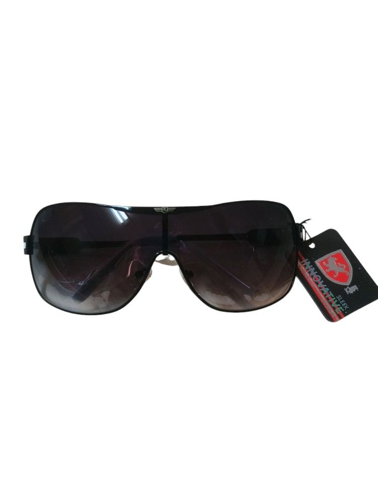 Unisex Khan Wrap Around One Piece Aviator Sunglasses White Black