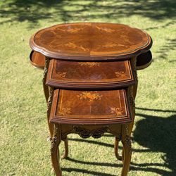 Mid 20th Century French Style Marquetry Nesting Tables