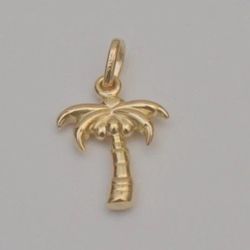 14k Yellow Gold Palm Tree Charm Pendant Small Tropical Beach Jewelry