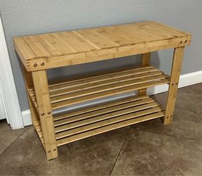 (NEW) 28” Wide Bamboo Shoe Bench