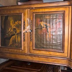 Ornate hand painted wood cabinet