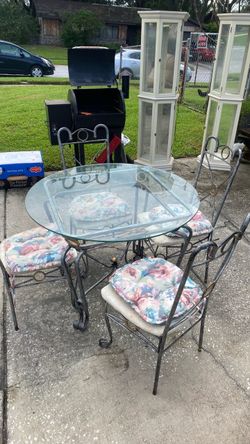 Wrought Iron Glass Top Dining Table Set