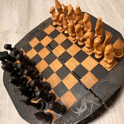 Hand Carved Wooden African Chess Set