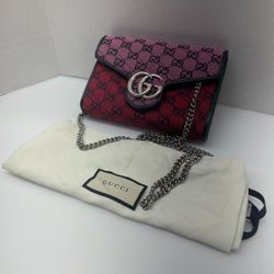 GUCCI GG MARMONT MULTICOLOR CANVAS CHAIN WALLET CROSSBODY BAG (CMP129980)