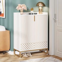 Shoe Storage Cabinet Art Deco White And Gold
