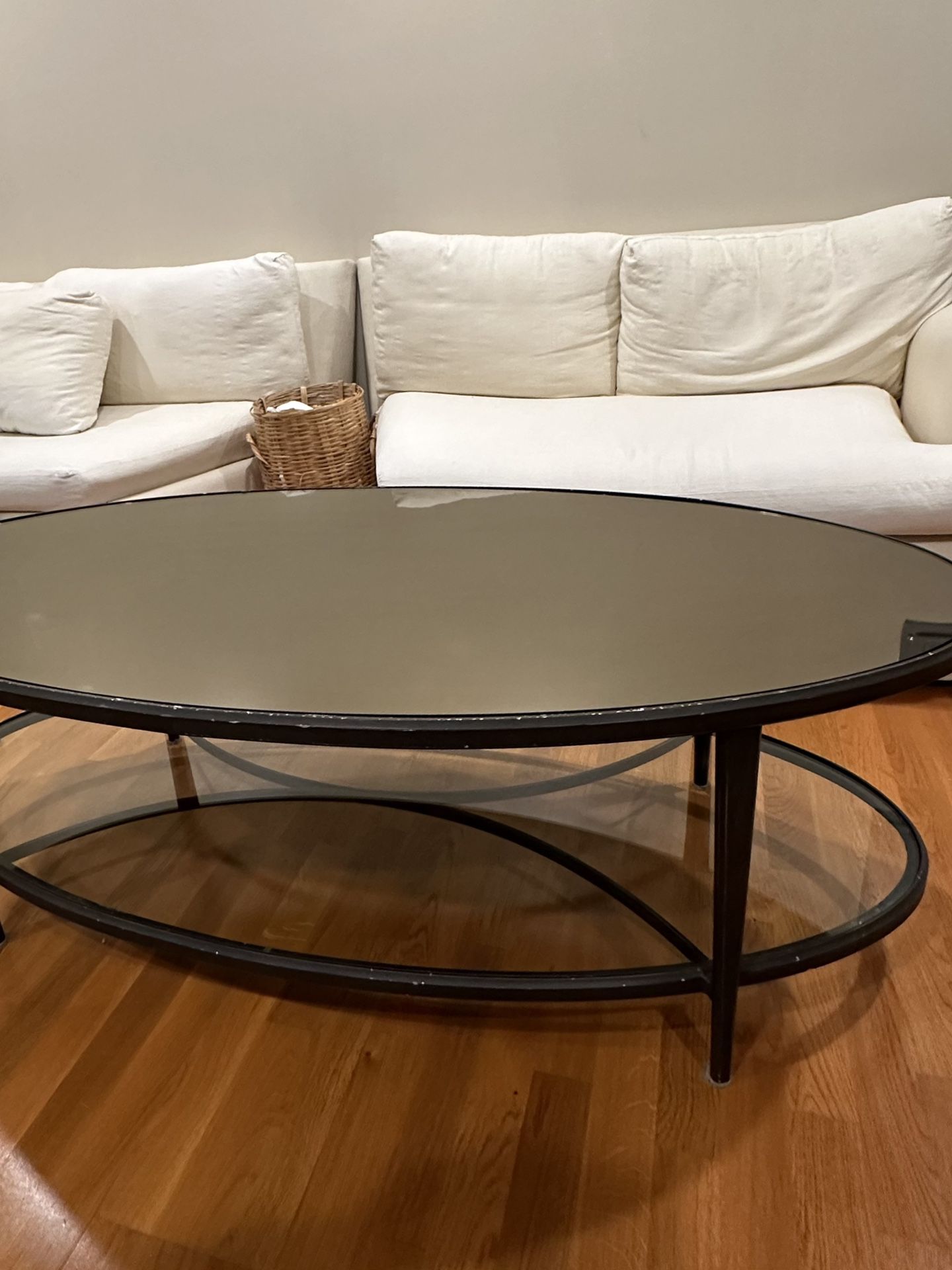 Oval Smoked Glass Mirror Table