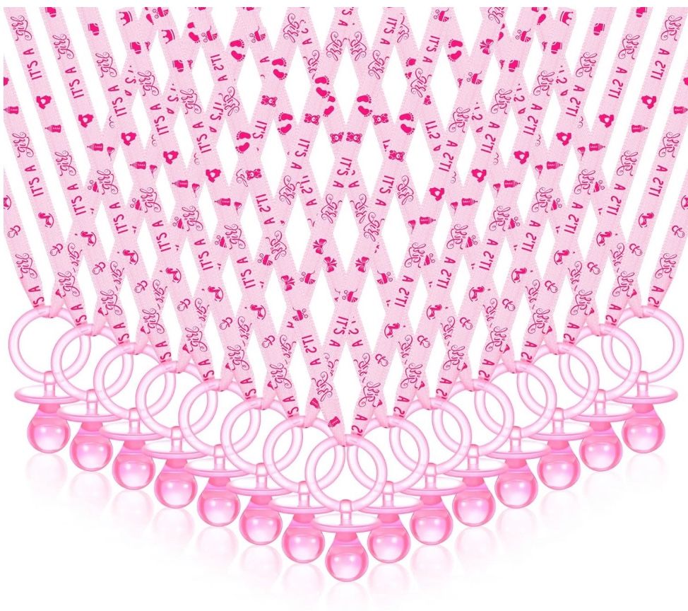 51 Mini Acrylic Pacifiers 24 Jumbo Pink Pacifiers Necklaces Baby Shower Girl NEW