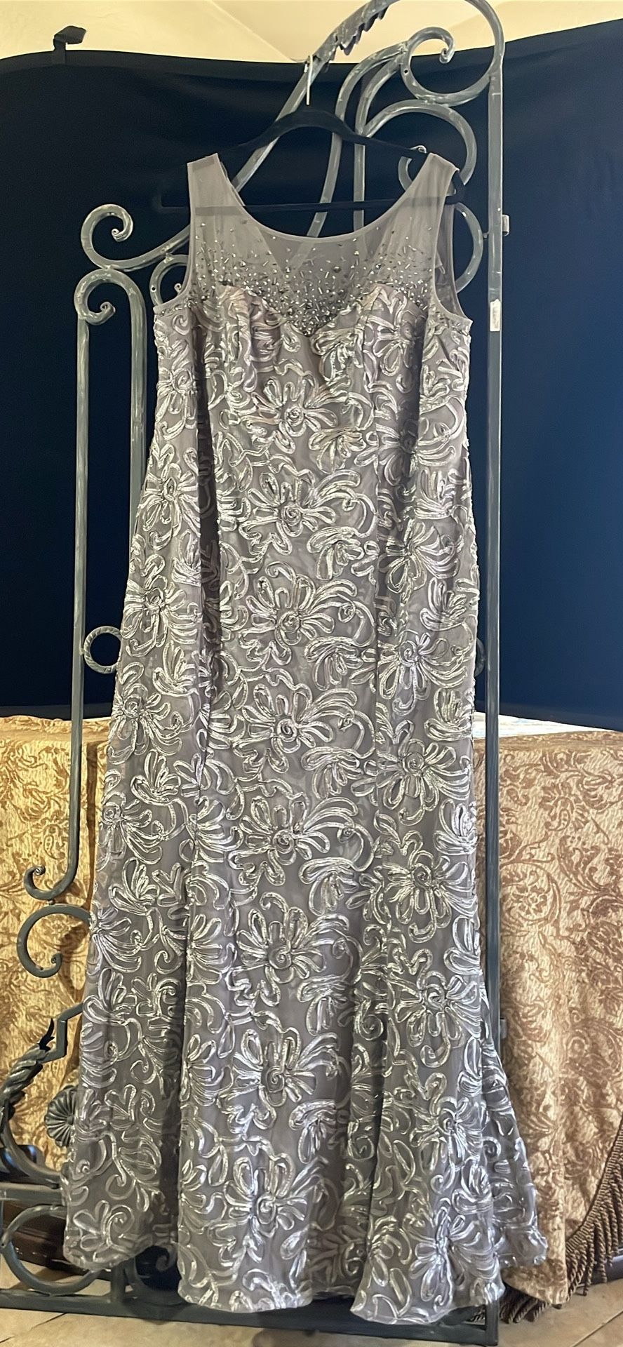 Floral Grey Evening Gown Size 16