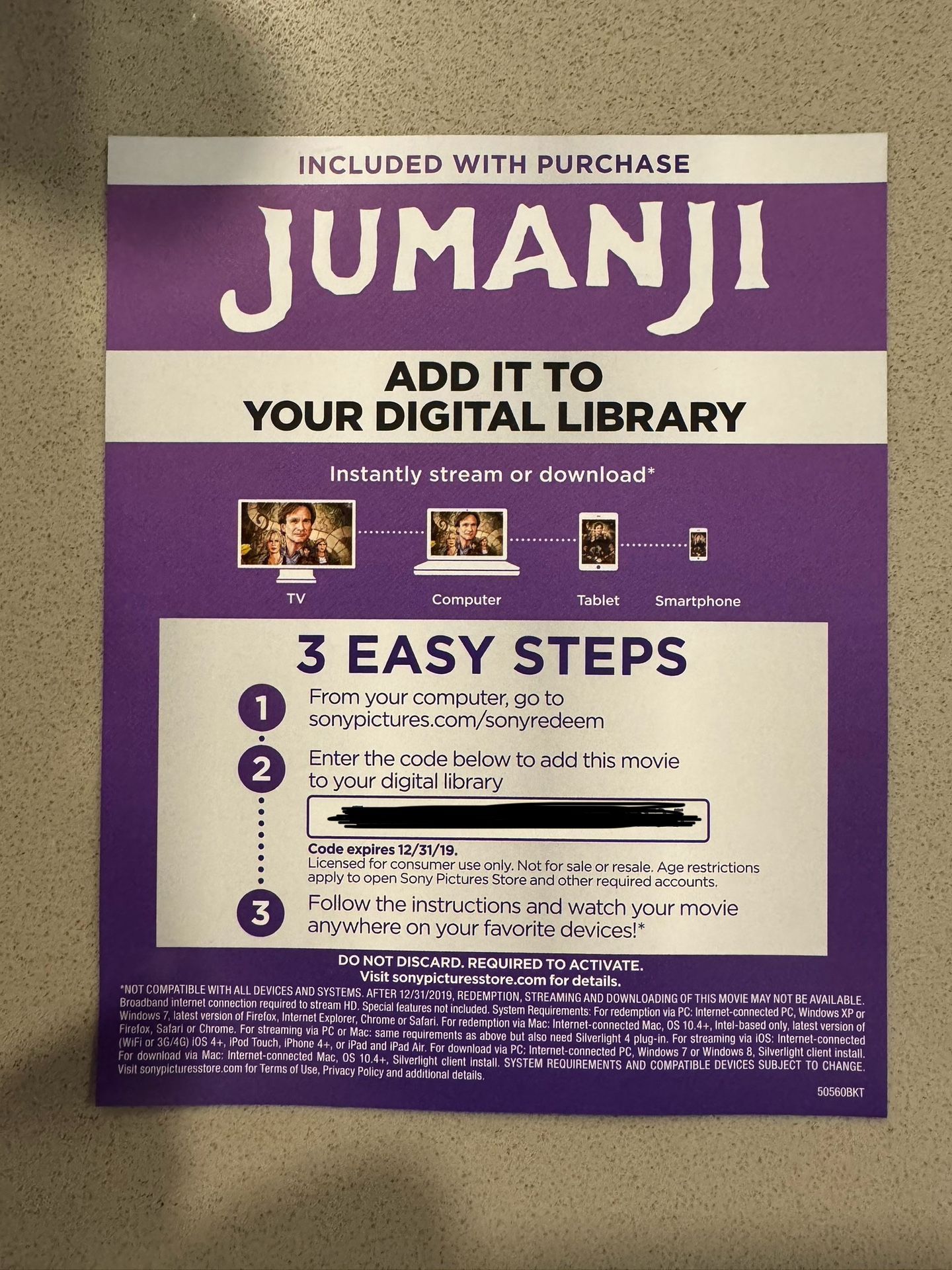 Jumanji 1995 Digital Code