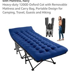 Folding Camping Cot with Navy Mattress
