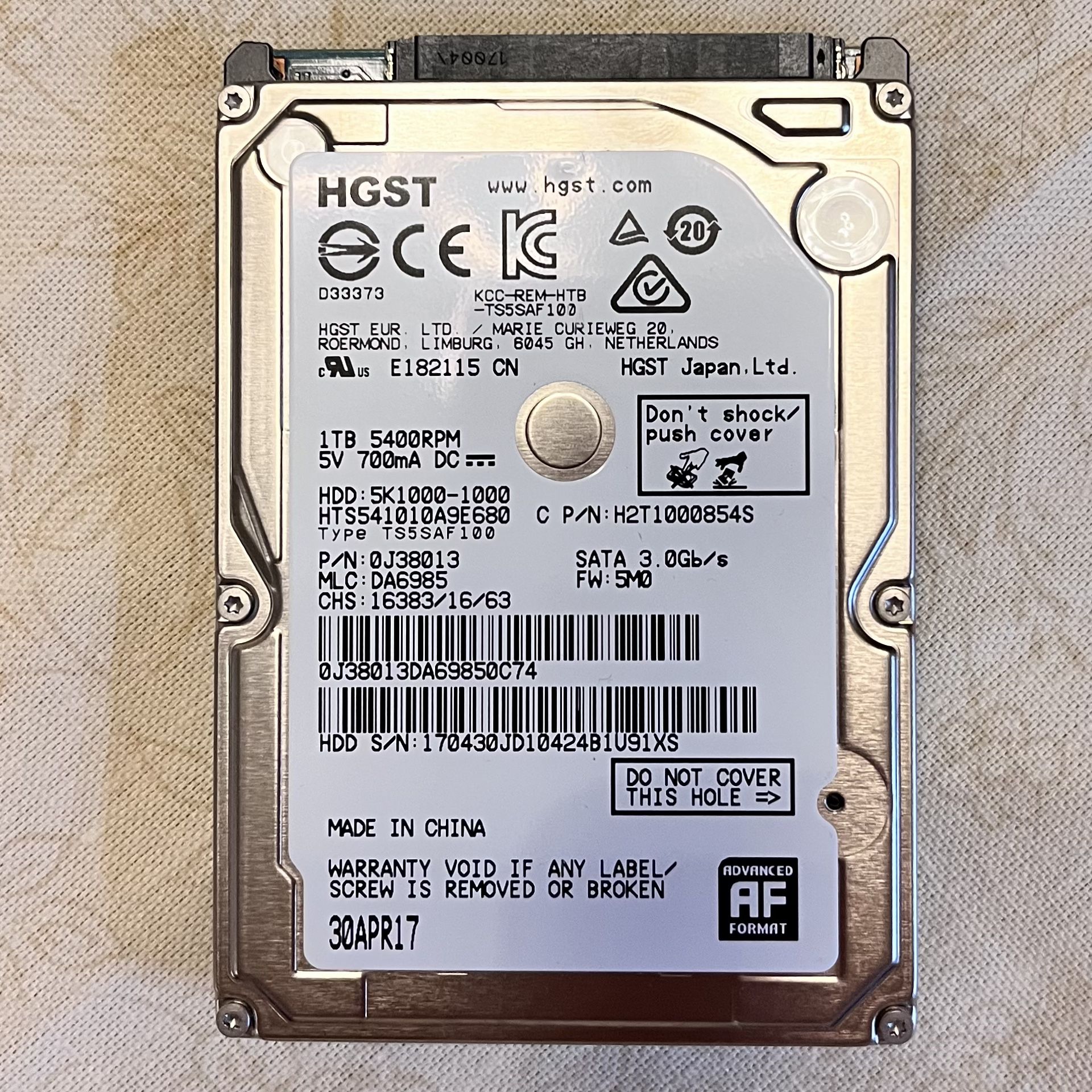 HGST 1TB 2.5” SATA Laptop Hard Drive HTS541010A9E(contact info removed)RPM HDD Tested
