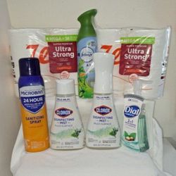 Mega Roll Tissue, Clorox Disinfecting Mist,  Microban Sanitizing Spray,  Febreze  & Hand Soap