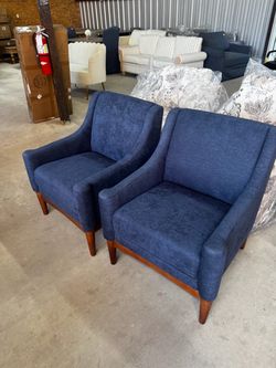 Pair of Navy Blue Upholstered Accent Chairs