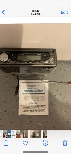 Audiovox CDA-100 Detachable Front Panel AM/FM/MPX Radio w/Compact CD Player & Quartz Clock Including Owner’s Manual 
