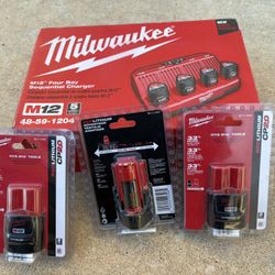 Milwaukee Charger and 3 Batteries 
