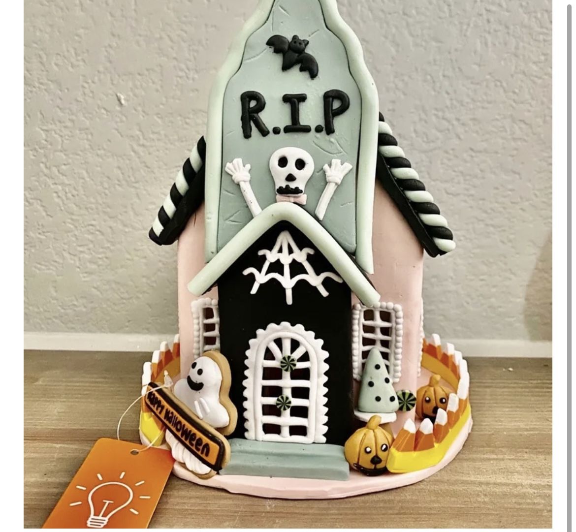 Pink Halloween Haunted Gingerbread house