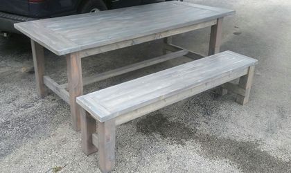 Handcrafted farmhouse style table and matching bench