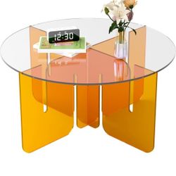 KSacry Round Coffee Table for Living Room, 31" L x 16" H Acrylic Coffee Table, Orange Modern Coffee Tables for Living Room, Balcony, Coffee Corner, Of