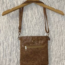 Engraved Faux Leather Crossbody Bag, Lined, Detachable Strap 