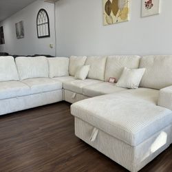 Beige Convertible Sectional Sofa 