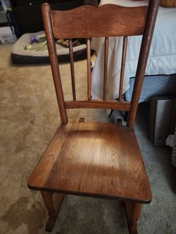 Gently Used Wood Rocking Chair 14" to Top of Chair 32" to Top of Back of Chair