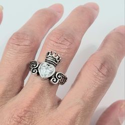 925 sterling silver women's lady's Heart Crown Wing band cuff ring Gift