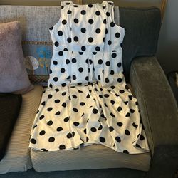 Midi White With Black Polka Dot Dress