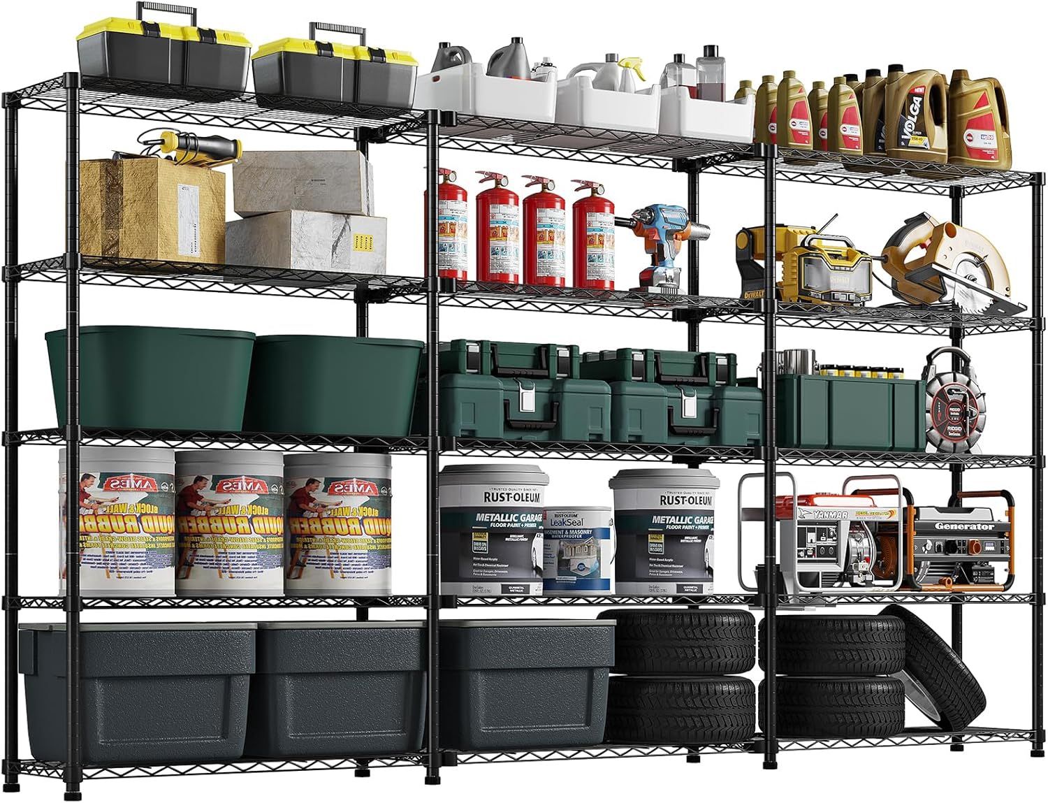 5 Tier Storage Shelves 88.5''W Wire Shelving Unit with Shelf Heavy Duty Metal Shelves for Storage Adjustable Garage Shelving Rack Pantry Kitchen, 71"