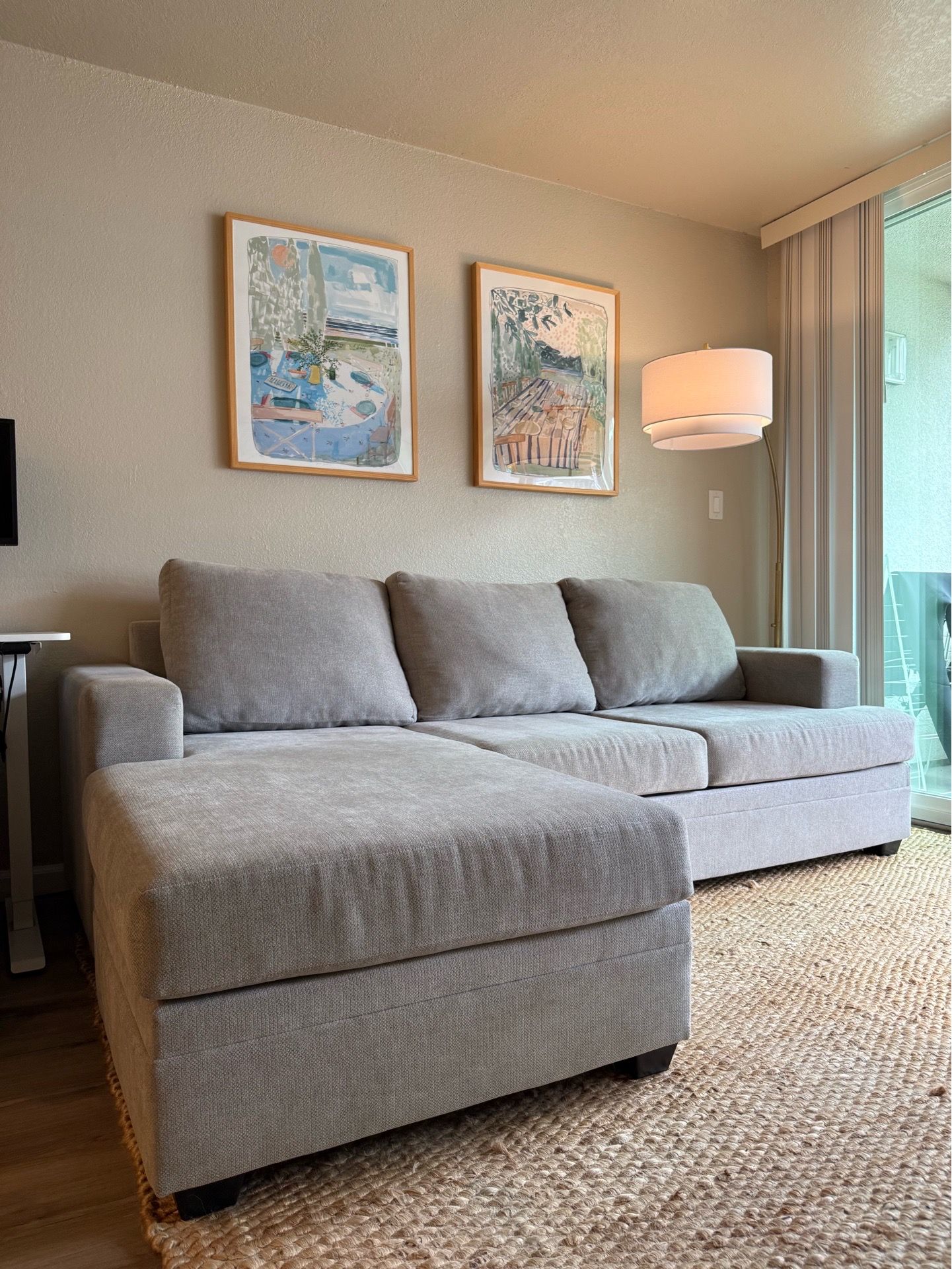 Living Spaces Grey Couch w/ Reversible Chaise