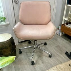 Rolling Desk Chair - Light Pink And Wood Backing