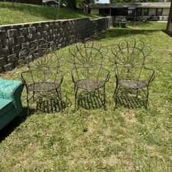 Must Sell ASAP 3 Wrought Iron Peacock Scroll Chairs Vintage 
